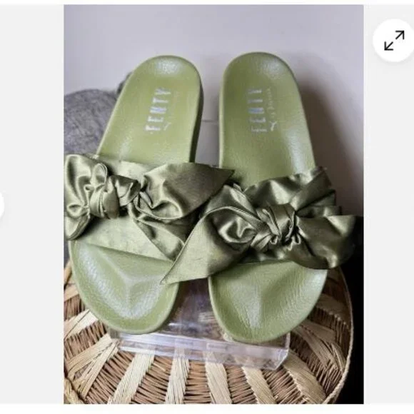 Puma Shoes Fenty X Puma By Rihanna Satin Bow Slides Olive